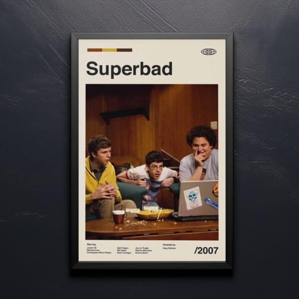 Mid-century modern style Superbad movie poster with retro design elements