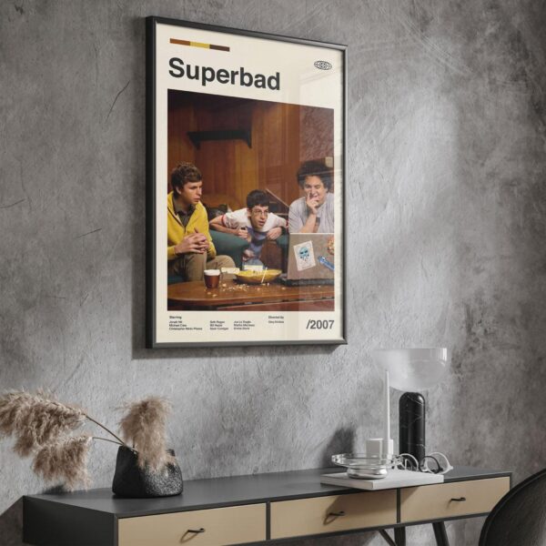 Mid-century modern style Superbad movie poster with retro design elements