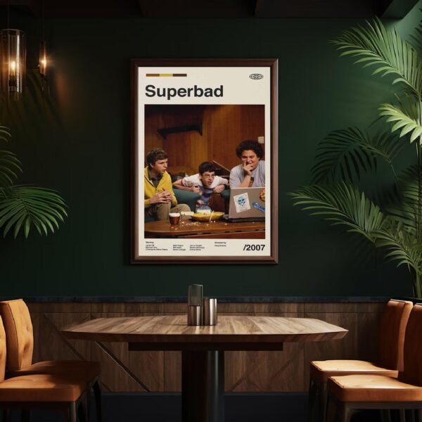 Mid-century modern style Superbad movie poster with retro design elements