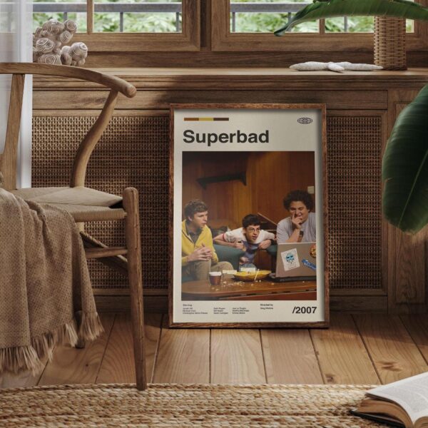 Mid-century modern style Superbad movie poster with retro design elements