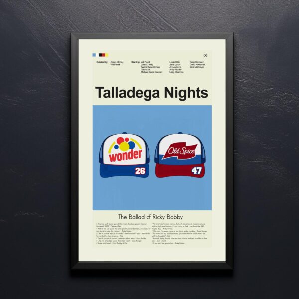 Mid-century modern poster of Talladega Nights movie art