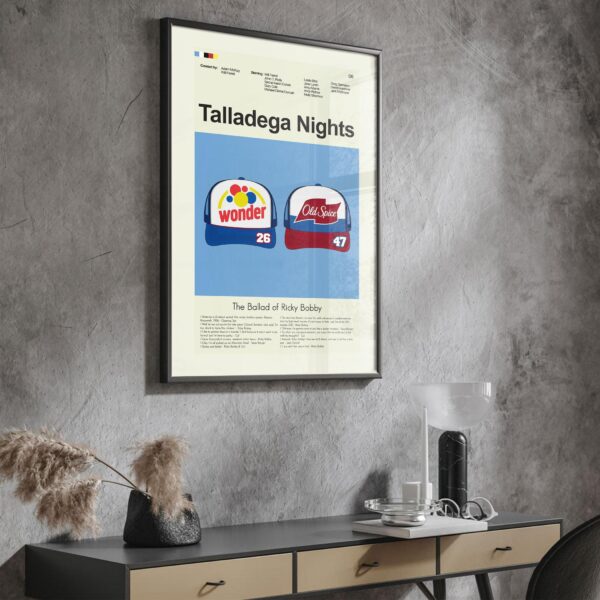 Mid-century modern poster of Talladega Nights movie art