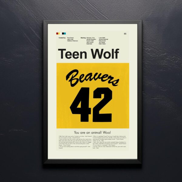 Mid-century modern Teen Wolf movie poster from mid 20th century