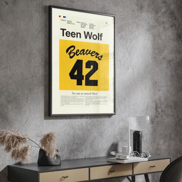 Mid-century modern Teen Wolf movie poster from mid 20th century