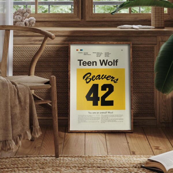 Mid-century modern Teen Wolf movie poster from mid 20th century