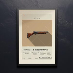 Terminator 2 movie poster with mid-century modern house design