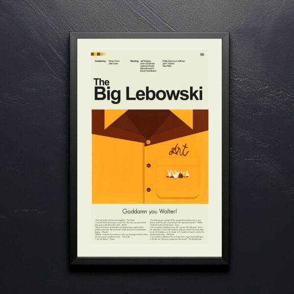 Mid-century modern style poster of The Big Lebowski movie artwork