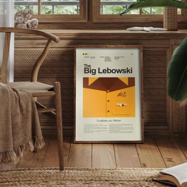 Mid-century modern style poster of The Big Lebowski movie artwork