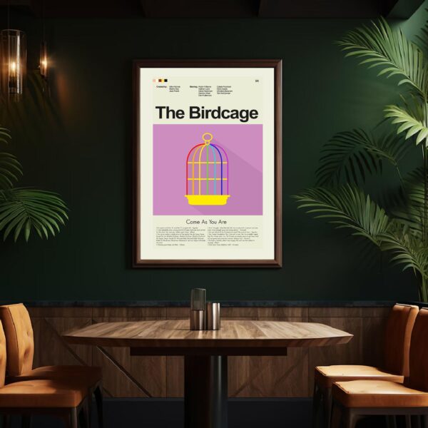 The Birdcage movie poster with mid-century modern design