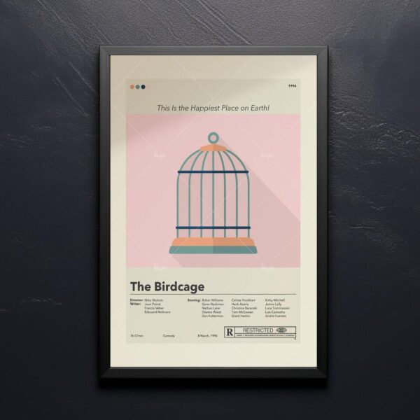 The Birdcage movie poster in modern mid-century style design