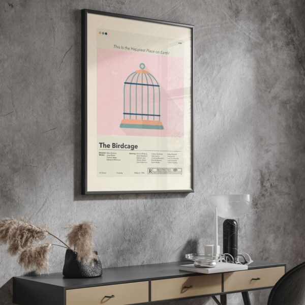 The Birdcage movie poster in modern mid-century style design