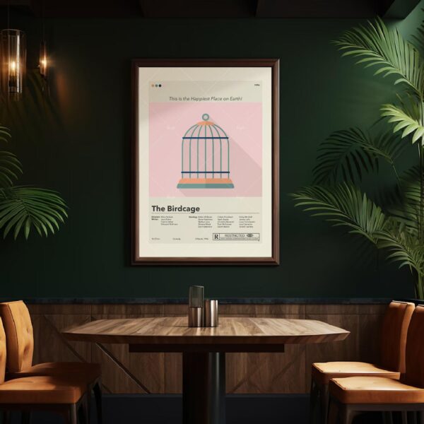 The Birdcage movie poster in modern mid-century style design