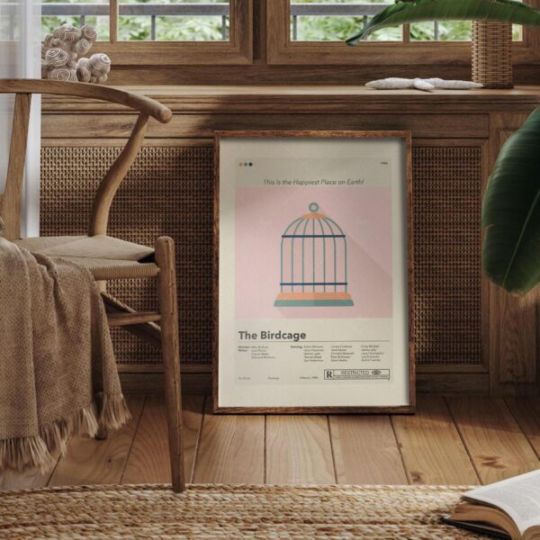 The Birdcage movie poster in modern mid-century style design