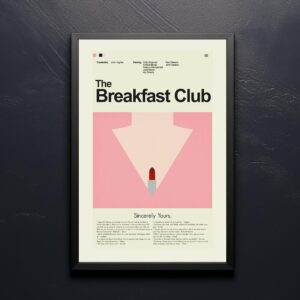 Mid-century modern style poster of The Breakfast Club movie with vintage furniture