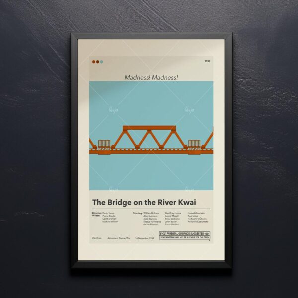 Large mid-century modern poster of The Bridge on the River Kwai movie