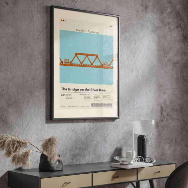 Large mid-century modern poster of The Bridge on the River Kwai movie