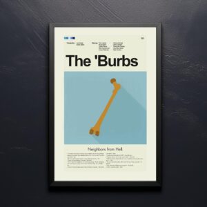 Mid-century modern poster of The 'Burbs movie artwork
