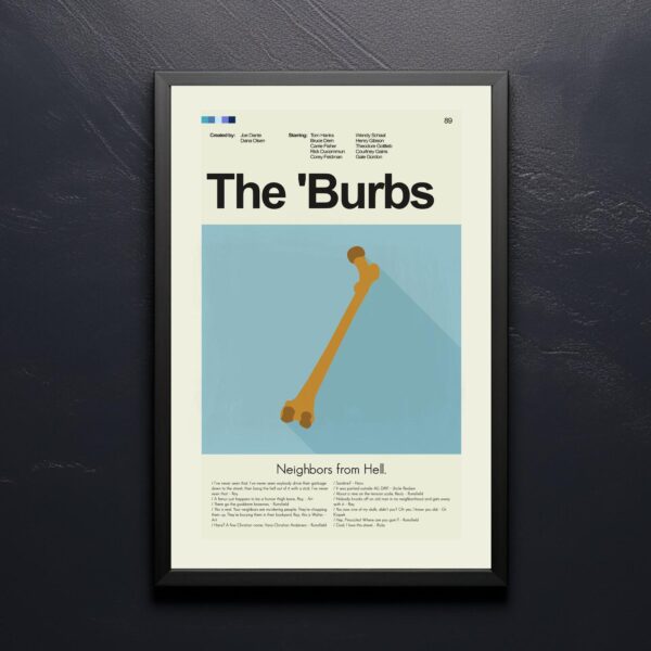 Mid-century modern poster of The 'Burbs movie artwork