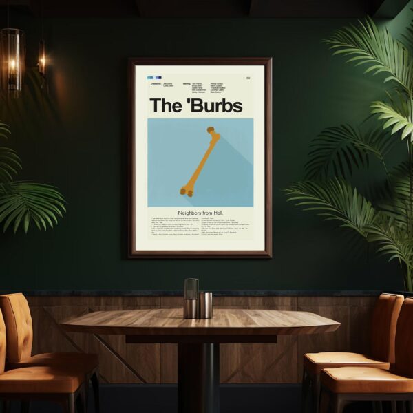 Mid-century modern poster of The 'Burbs movie artwork