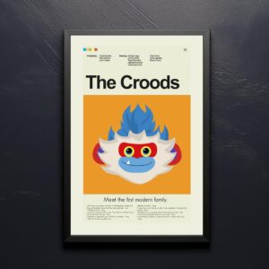 Mid-century modern style movie poster of The Croods