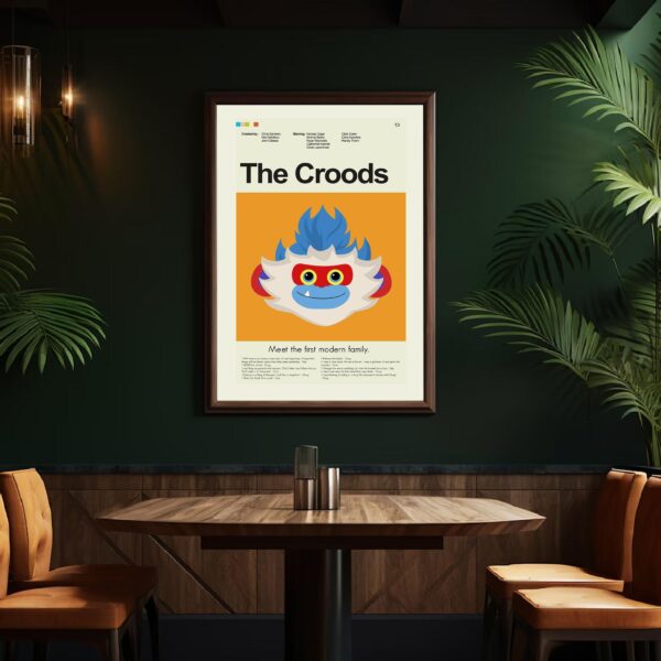 Mid-century modern style movie poster of The Croods