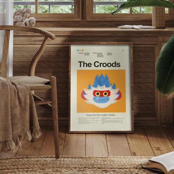 Mid-century modern style movie poster of The Croods