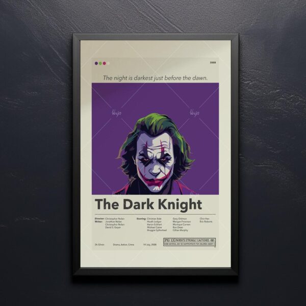 Mid-century modern Dark Knight movie poster art with minimalist design