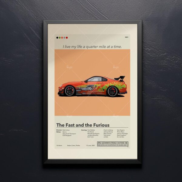 Mid-century modern poster of The Fast and the Furious movie artwork