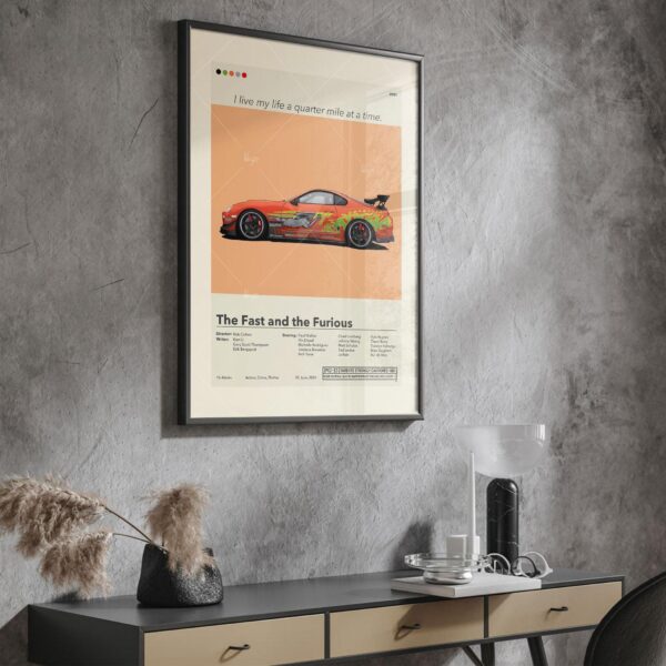Mid-century modern poster of The Fast and the Furious movie artwork
