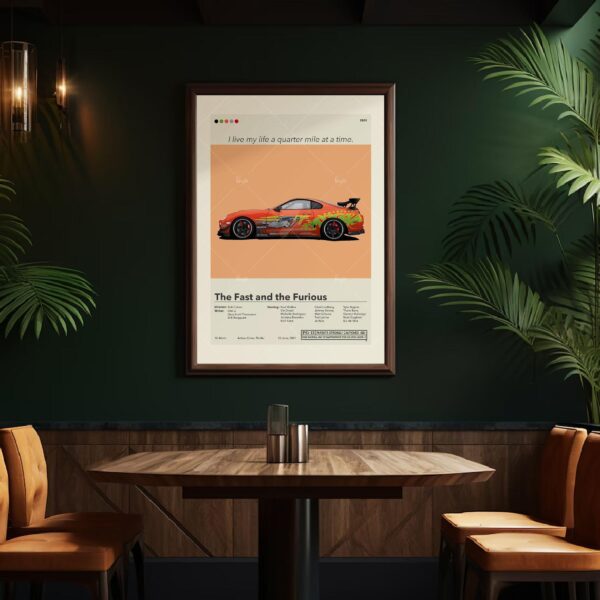 Mid-century modern poster of The Fast and the Furious movie artwork