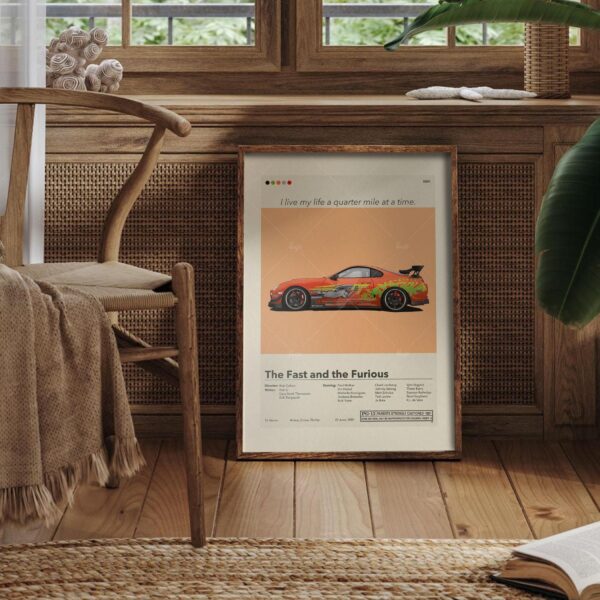 Mid-century modern poster of The Fast and the Furious movie artwork