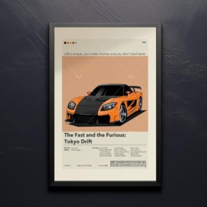 Mid-century modern graphic poster of The Fast and the Furious Tokyo Drift movie
