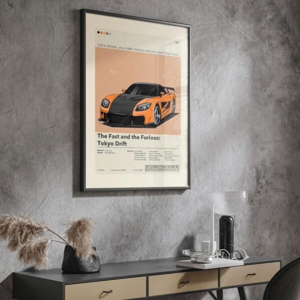 Mid-century modern graphic poster of The Fast and the Furious Tokyo Drift movie