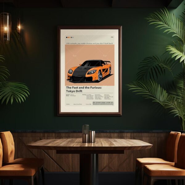 Mid-century modern graphic poster of The Fast and the Furious Tokyo Drift movie