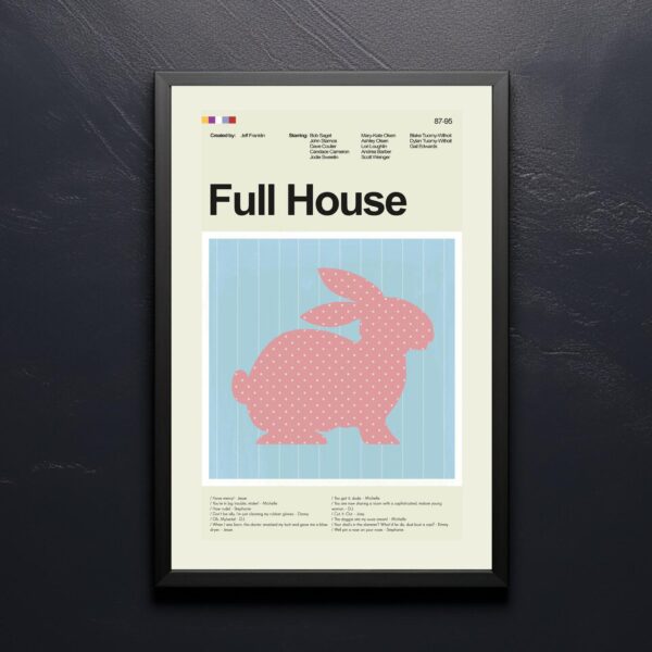 Mid-century modern poster of a classic full house illustration