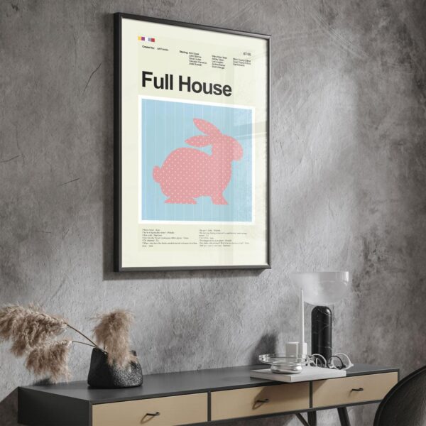 Mid-century modern poster of a classic full house illustration