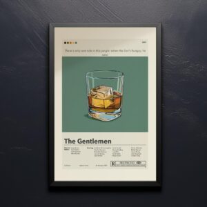 Mid-century modern poster of The Gentlemen movie with house design elements