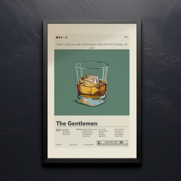 Mid-century modern poster of The Gentlemen movie with house design elements
