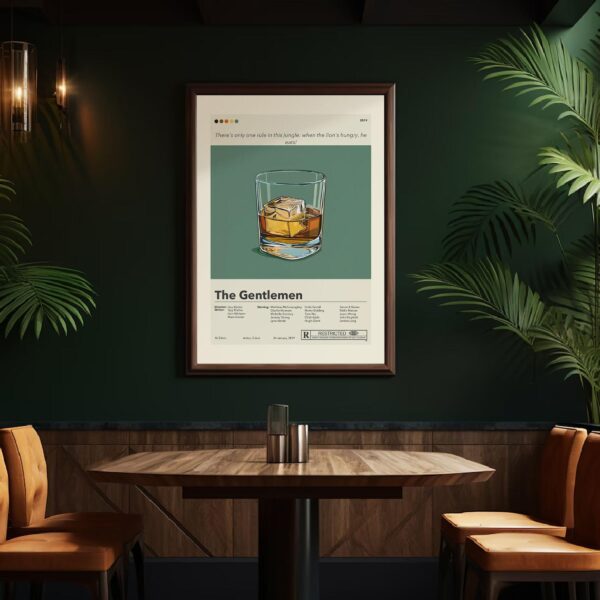 Mid-century modern poster of The Gentlemen movie with house design elements