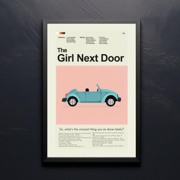 Mid-century modern poster of The Girl Next Door movie graphic artwork