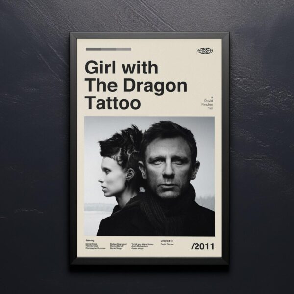 Mid-century poster featuring The Girl with the Dragon Tattoo film