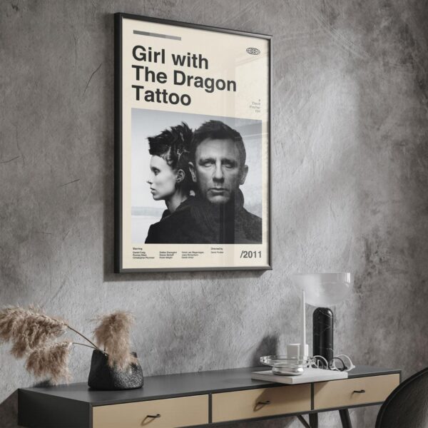 Mid-century poster featuring The Girl with the Dragon Tattoo film