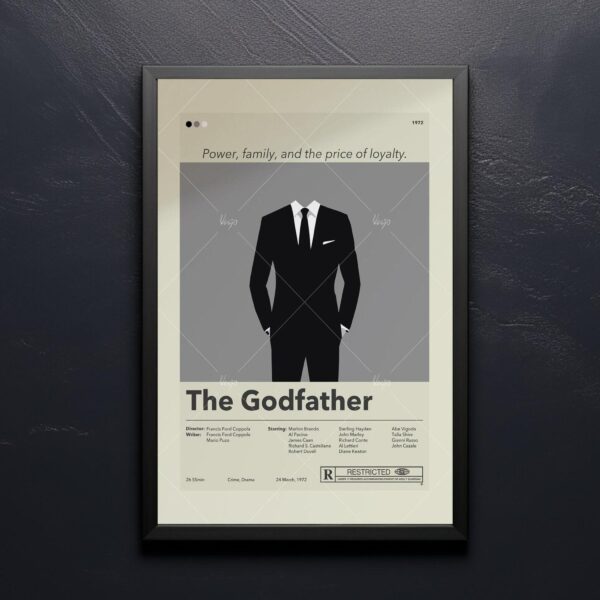 Mid-century modern poster of The Godfather movie artwork