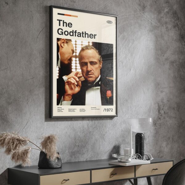 Vintage mid century modern poster of The Godfather movie