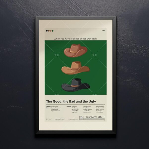 Mid-century modern style poster of The Good, the Bad and the Ugly movie