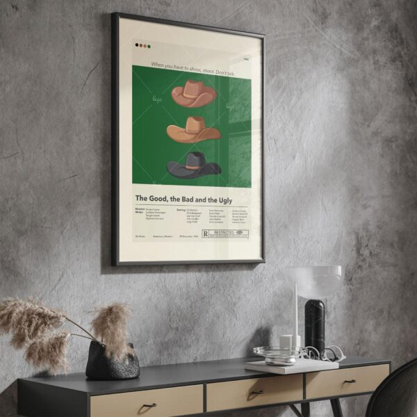 Mid-century modern style poster of The Good, the Bad and the Ugly movie