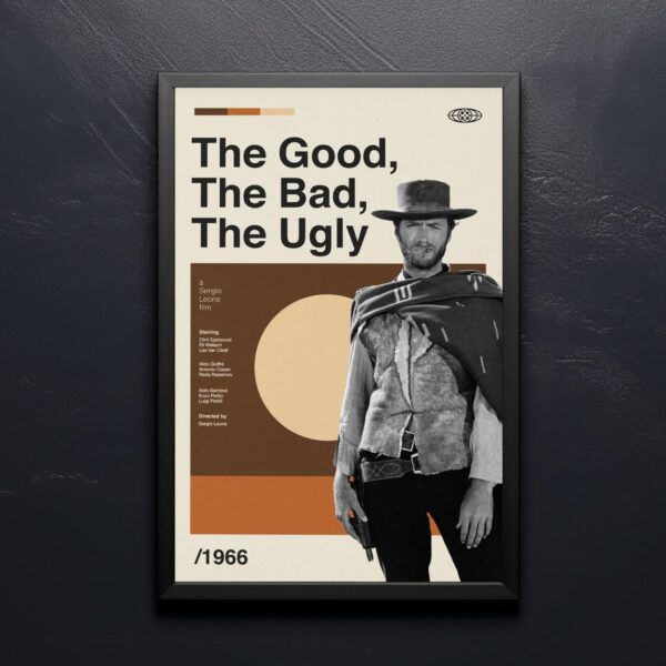 Mid-century modern vintage poster of The Good, the Bad and the Ugly movie