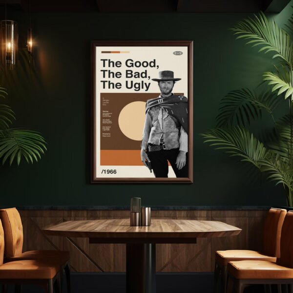 Mid-century modern vintage poster of The Good, the Bad and the Ugly movie