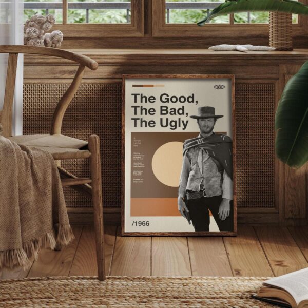 Mid-century modern vintage poster of The Good, the Bad and the Ugly movie