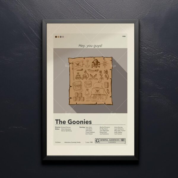 Vintage mid century modern poster of The Goonies movie